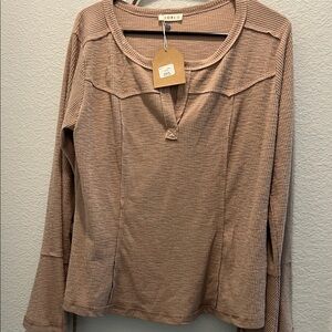 Kori Women's Beige Ribbed Long Sleeve Top, size Large, New with Tags